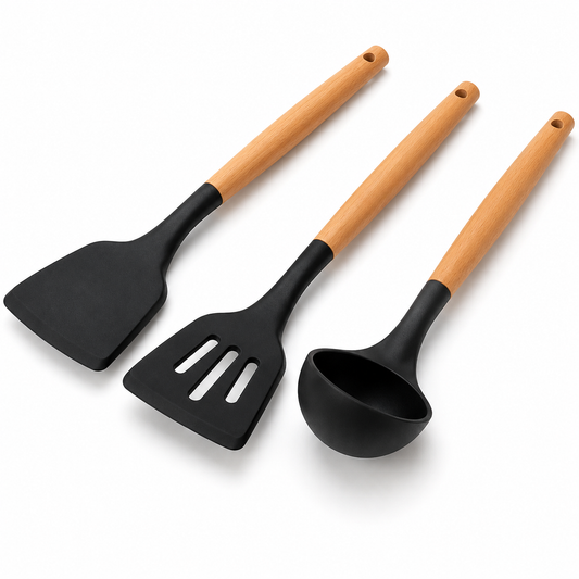 Pathra™ Silicone Kitchen Utensil Set with Wooden Handles | Set of 3